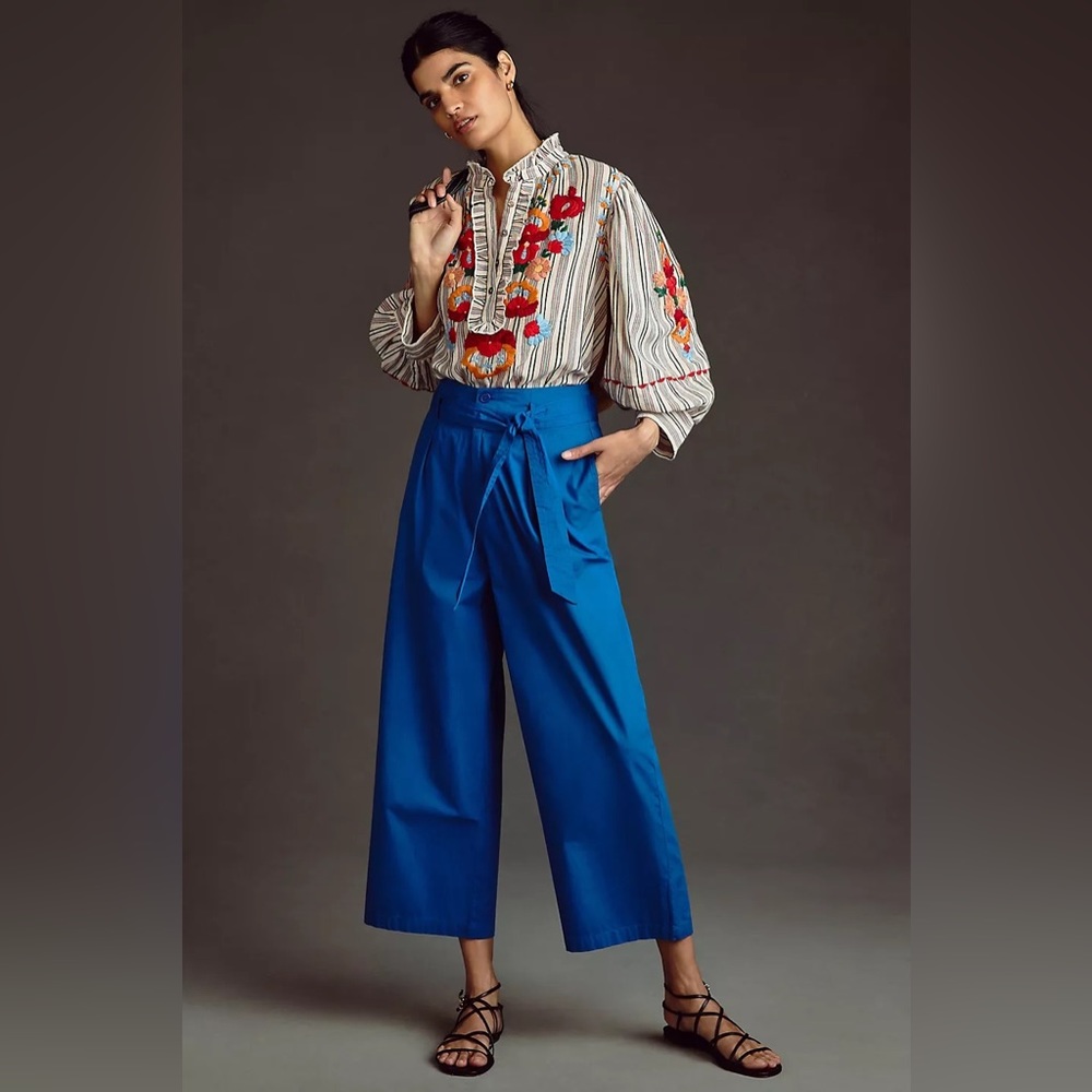 Anthropologie X Antik Batik Ketty Belted wide leg Trousers Color Indigo size XS